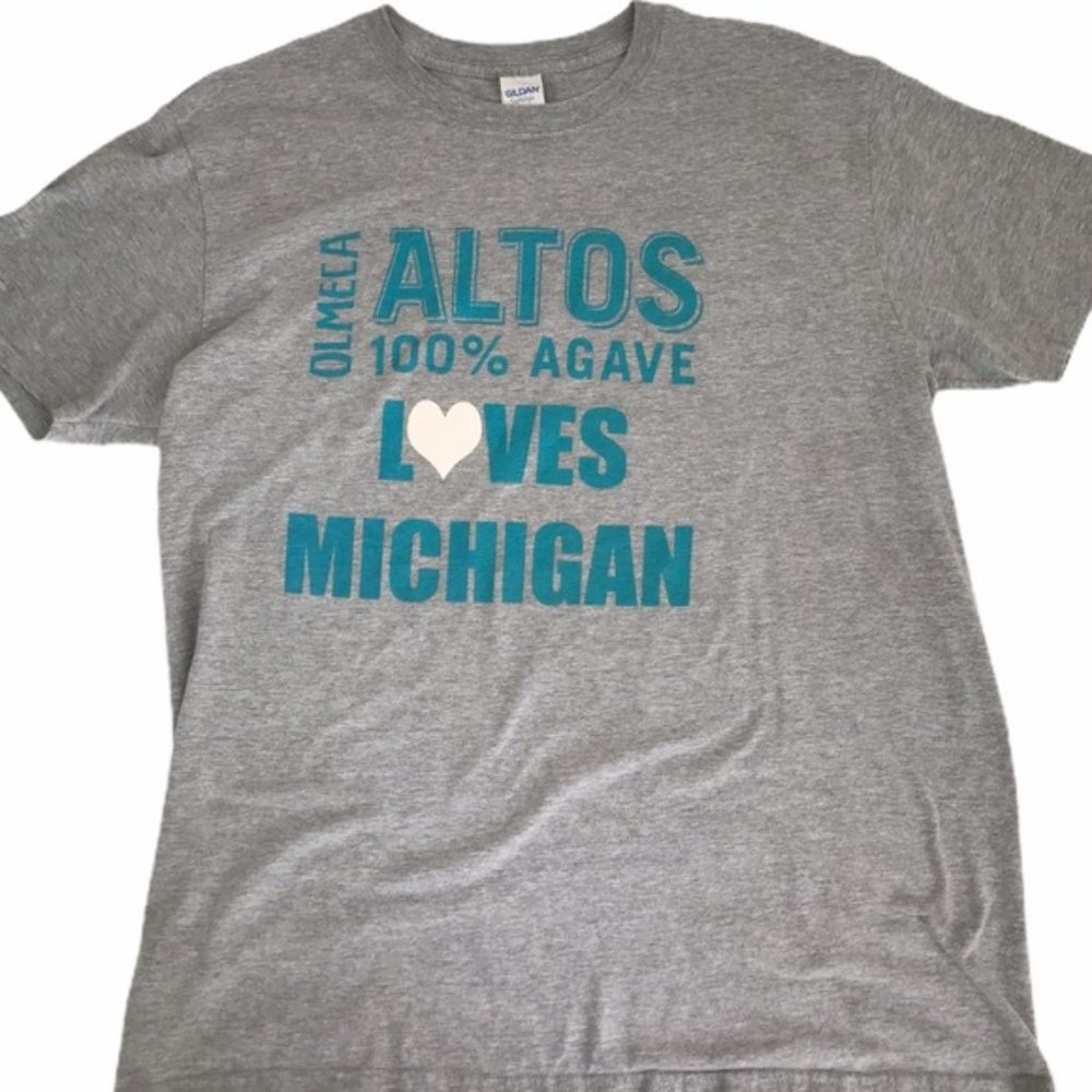 OLMECA ALTOS LOVE MICHIGAN Men’s Gray Graphic T-Shirt Size L